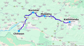 kathmandu to chitwan Drive Route map